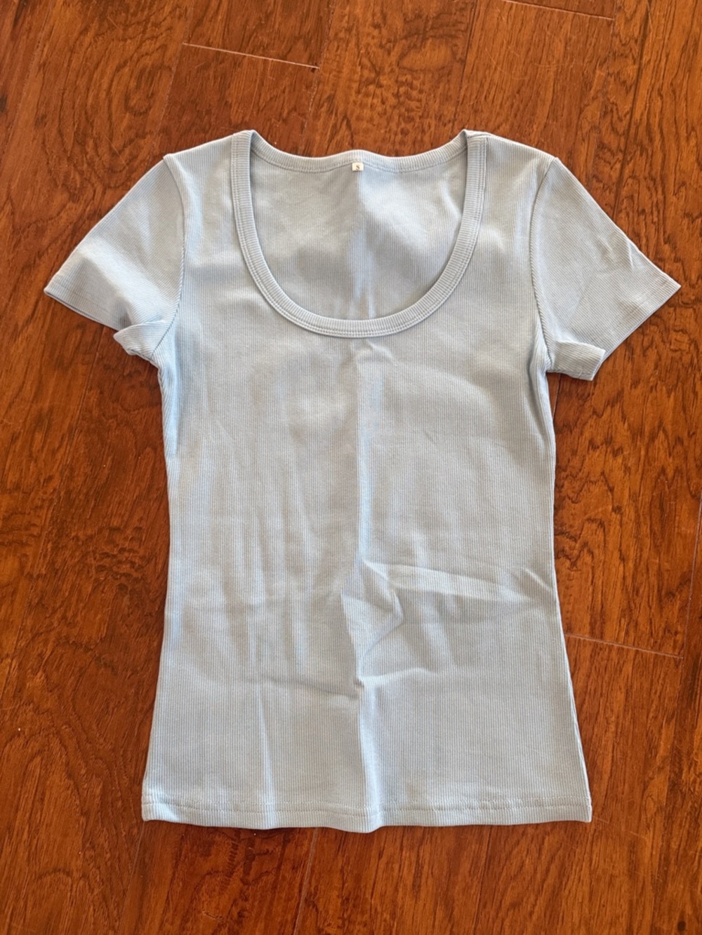 Red Dress Boutique Light Blue Ribbed Scoop Neck Short Sleeve Top